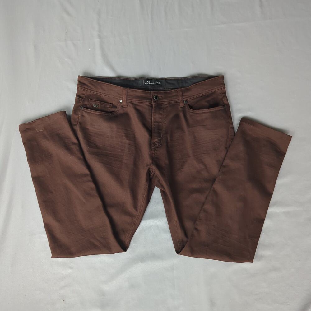 Nick Danger Men's Brown Stretch Jeans 38x32 Straight Slim Casual Denim Pants